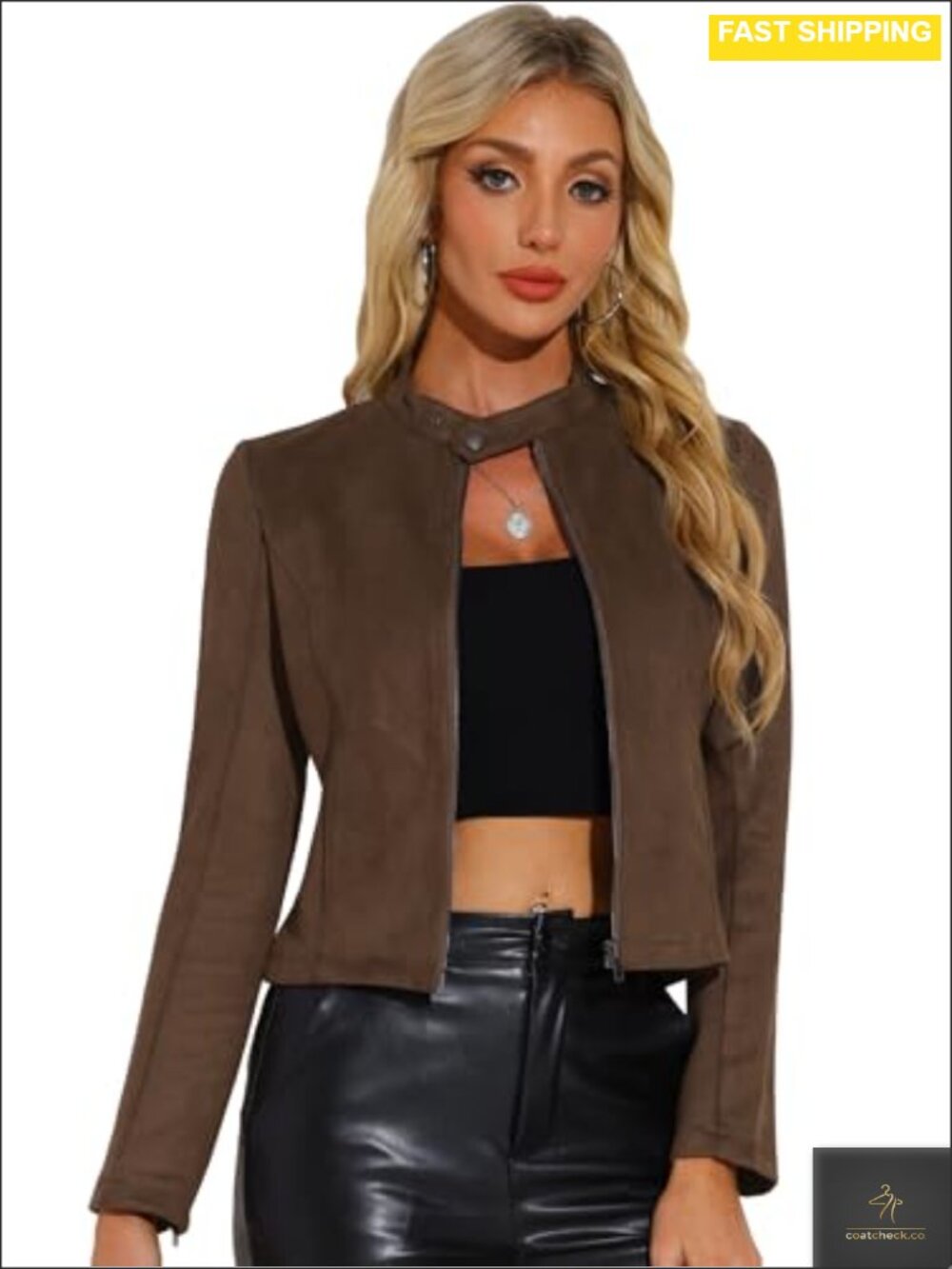 Faux Suede Biker Moto Jacket Zip Up Crop Coat Long Sleeve Casual